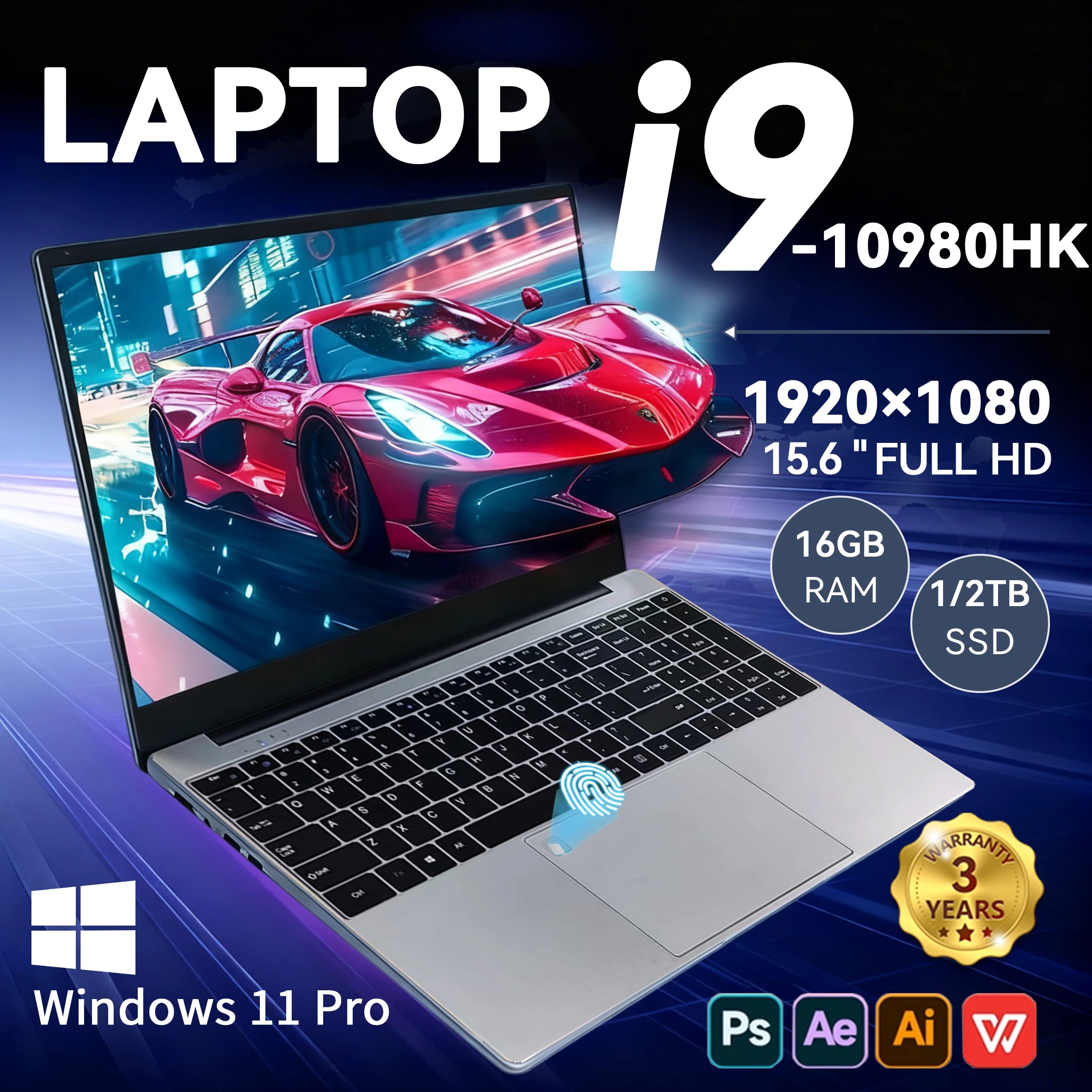 2026 Windows 11 Intel Core i9-10980HK Laptop de 15,6 polegadas com Leitor de Impressão Digital, Teclado Retroiluminado, 16GB RAM, SSD de 1TB/2TB para Jogos