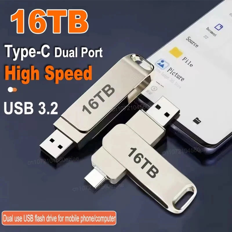 16tb usb 3.2 flash drives transferência de alta velocidade metal pendrive cartão memória pendrive disco flash memoria à prova dwaterproof água vara novo