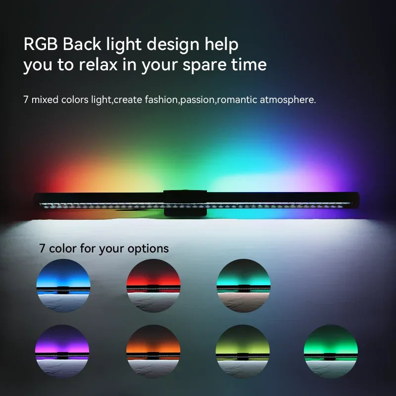 Barra de luz led para tela de computador, iluminação rgb, 44cm, suspensão, rgb, atmosfera, para estudo, trabalho, estudo, jogos