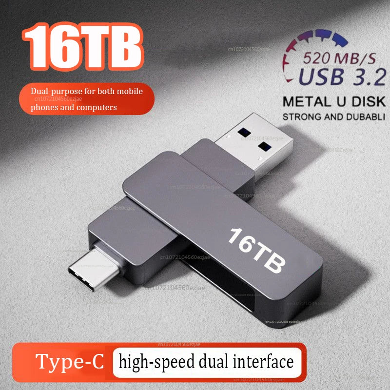 16tb usb 3.2 flash drives transferência de alta velocidade metal pendrive cartão memória pendrive disco flash memoria à prova dwaterproof água vara novo
