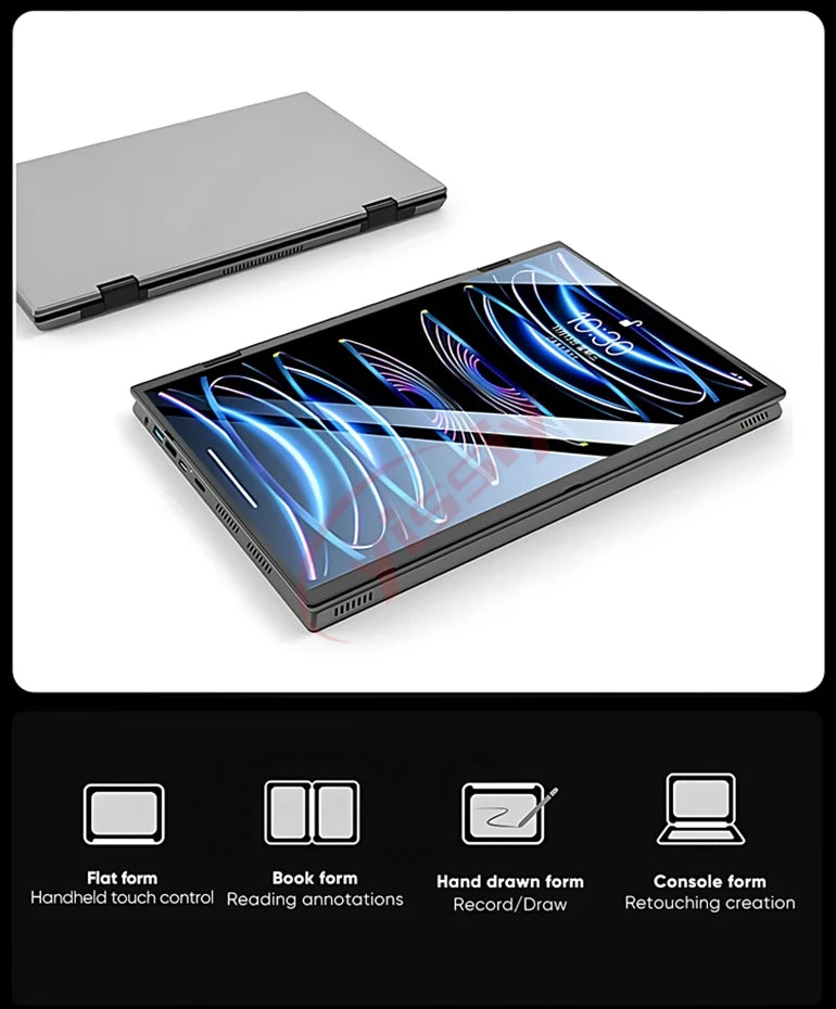 2025 novo 14 Polegada + 14 Polegada dupla tela de toque notebook 12th n95 alumínio yoga laptops para negócios escritório educação portátil