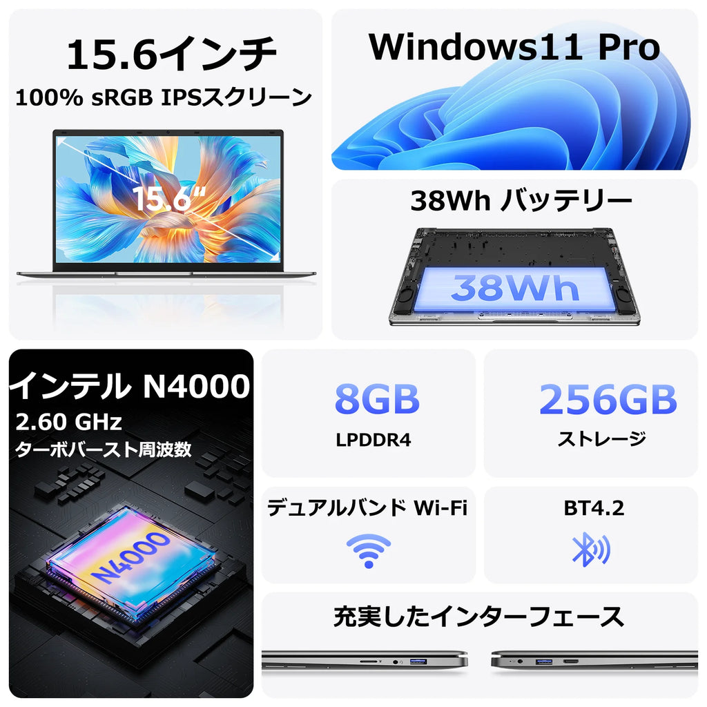 15.6 "computador portátil fino e portátil intel celeron n4000 8gb ram 256gb ssd fhd 1920x1080 16:9 display para trabalho e estudo