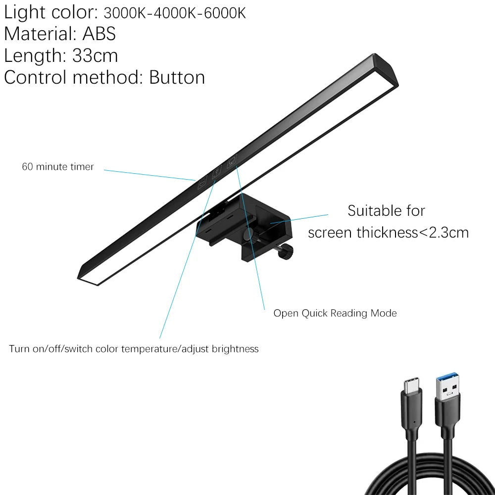 33-60cm monitor barra de luz pc rgb iluminação de fundo proteção para os olhos escurecimento leitura/jogos/lâmpada de trabalho cronometrada luz noturna