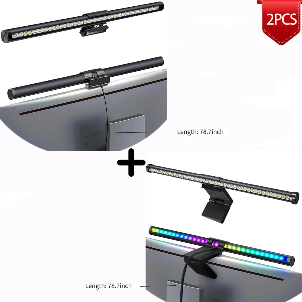 Barra de luz led para tela de computador, iluminação rgb, 44cm, suspensão, rgb, atmosfera, para estudo, trabalho, estudo, jogos