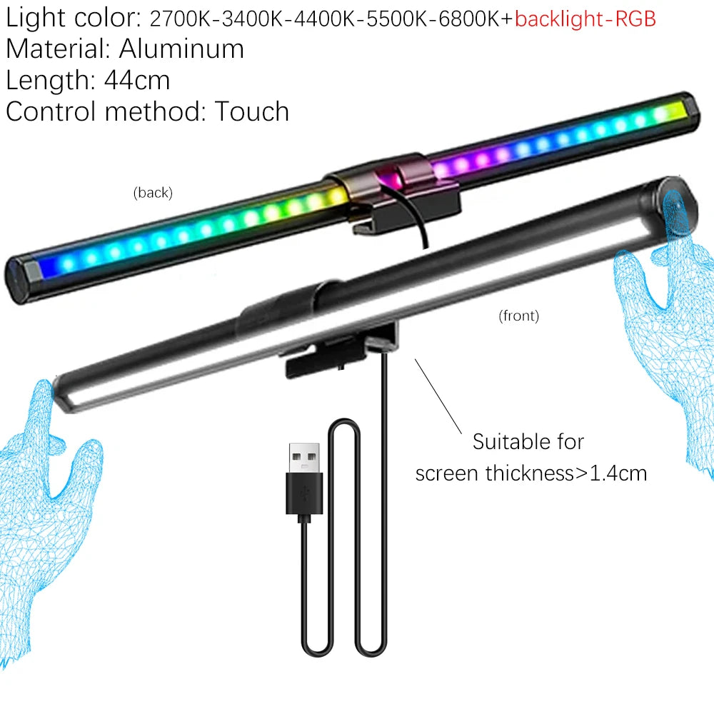 33-60cm monitor barra de luz pc rgb iluminação de fundo proteção para os olhos escurecimento leitura/jogos/lâmpada de trabalho cronometrada luz noturna