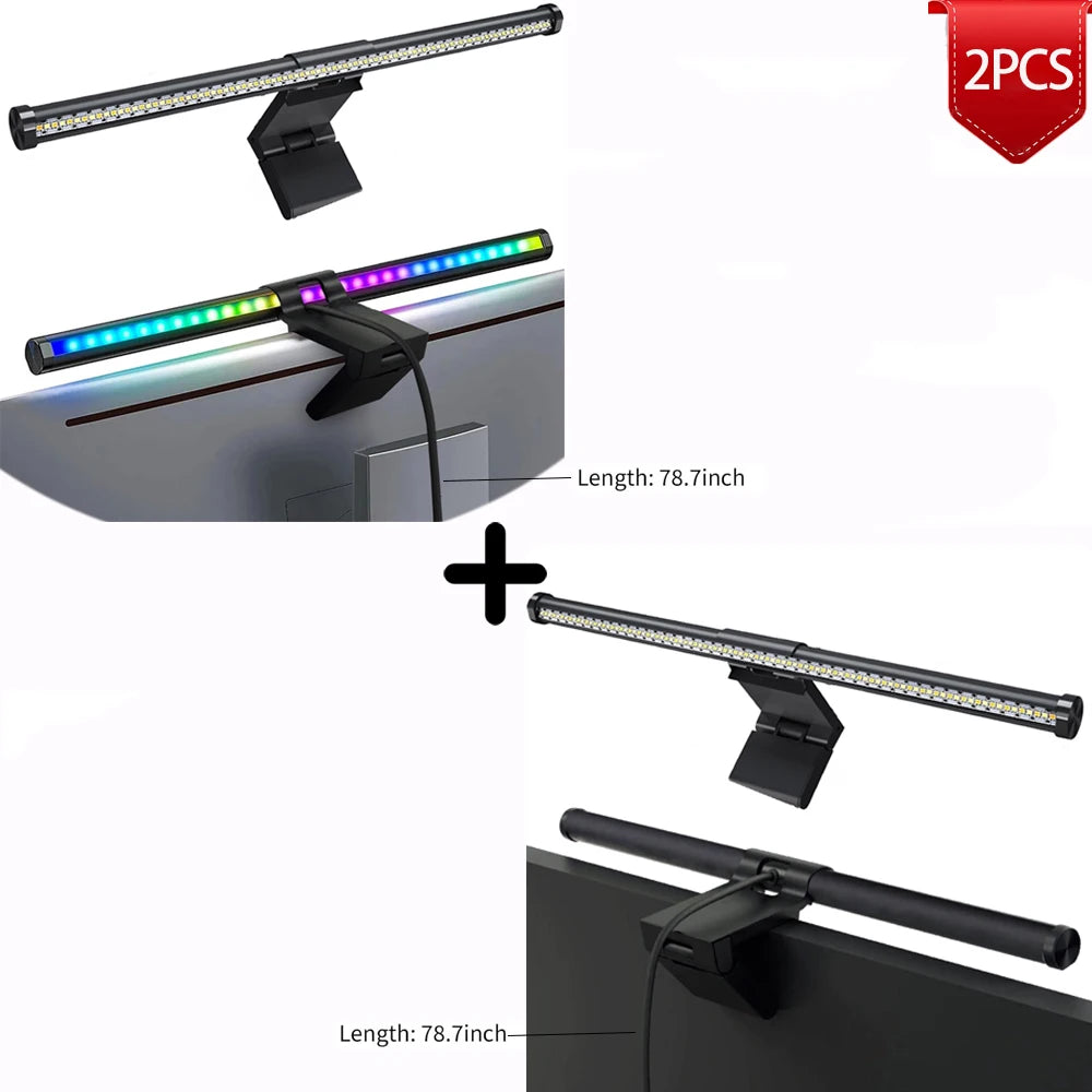 Barra de luz led para tela de computador, iluminação rgb, 44cm, suspensão, rgb, atmosfera, para estudo, trabalho, estudo, jogos