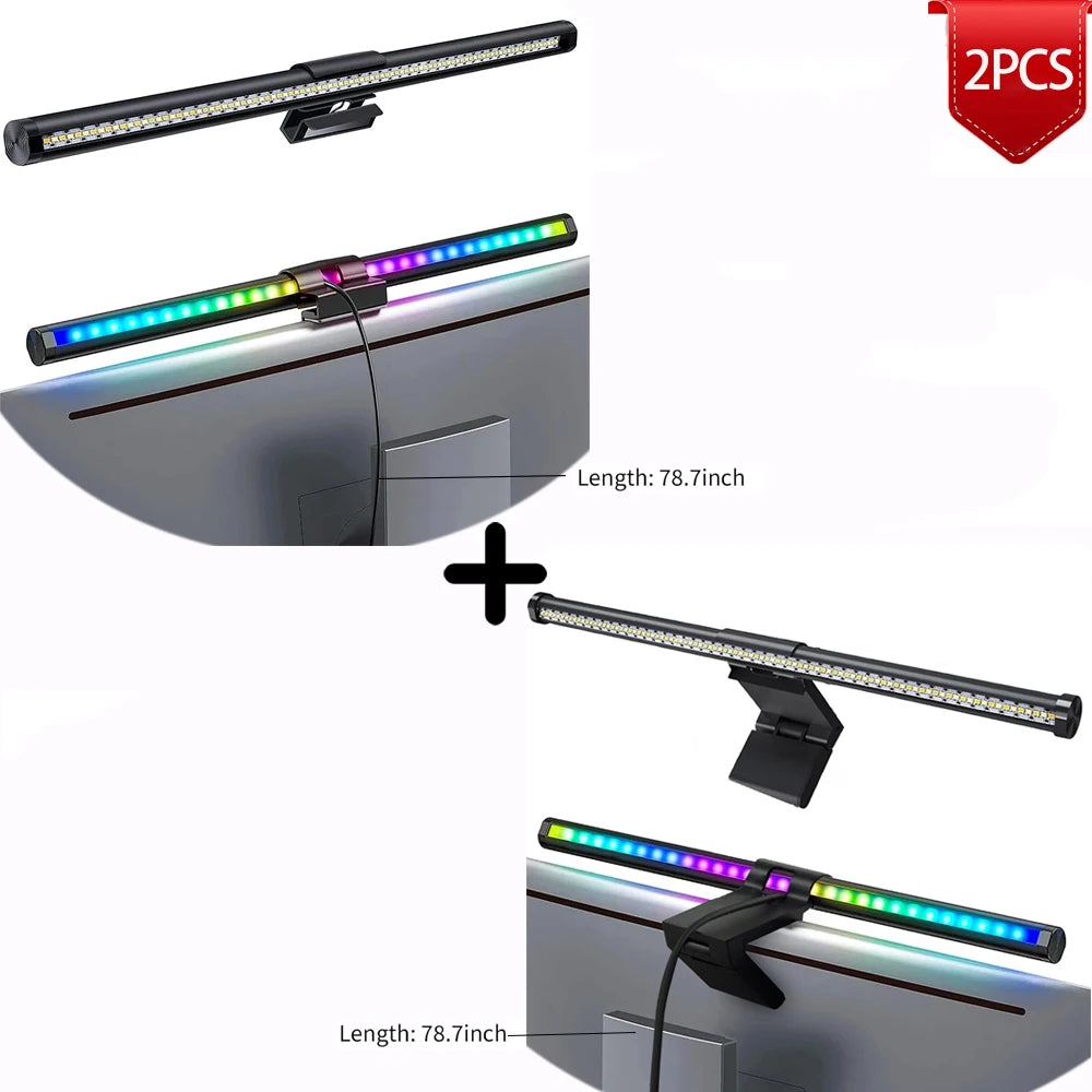 Barra de luz led para tela de computador, iluminação rgb, 44cm, suspensão, rgb, atmosfera, para estudo, trabalho, estudo, jogos