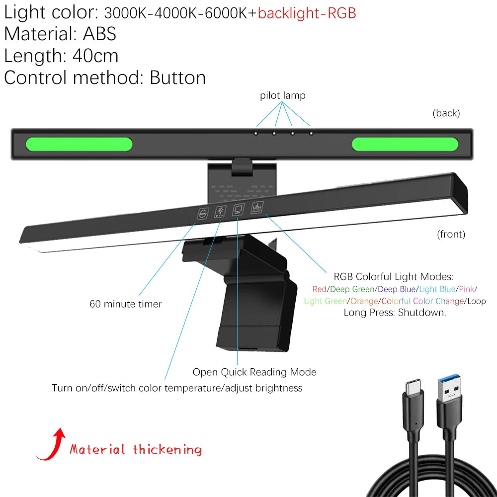 33-60cm monitor barra de luz pc rgb iluminação de fundo proteção para os olhos escurecimento leitura/jogos/lâmpada de trabalho cronometrada luz noturna
