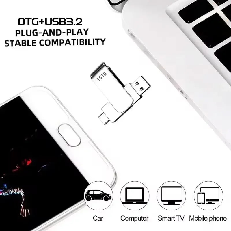 16tb usb 3.2 flash drives transferência de alta velocidade metal pendrive cartão memória pendrive disco flash memoria à prova dwaterproof água vara novo