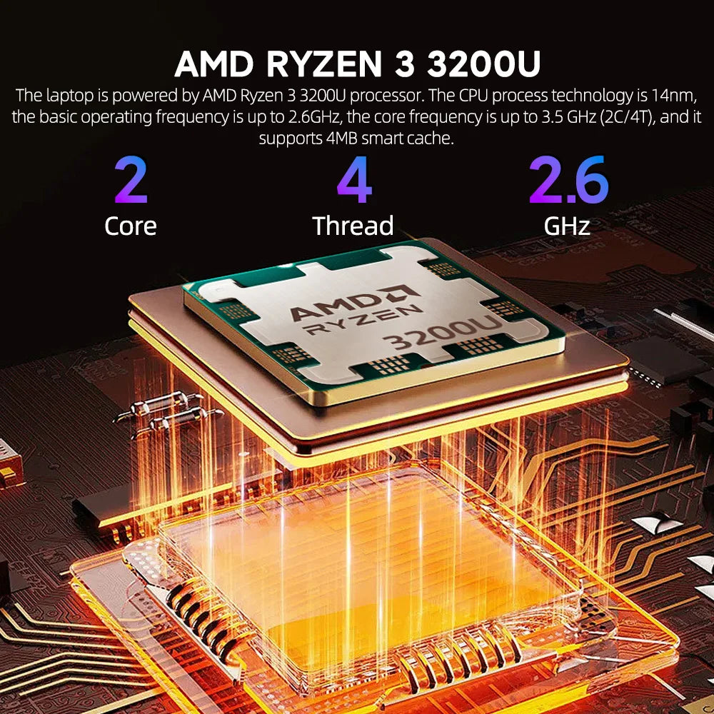 BEEX Laptop para Jogos de 15.6 polegadas com Leitor de Impressão Digital, Ryzen 3 3200U, Windows 11, 8GB de RAM DDR4, SSD de 256/512GB, Wifi 2.4G/5.0G