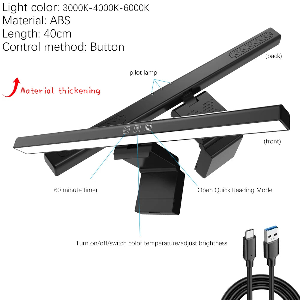 33-60cm monitor barra de luz pc rgb iluminação de fundo proteção para os olhos escurecimento leitura/jogos/lâmpada de trabalho cronometrada luz noturna