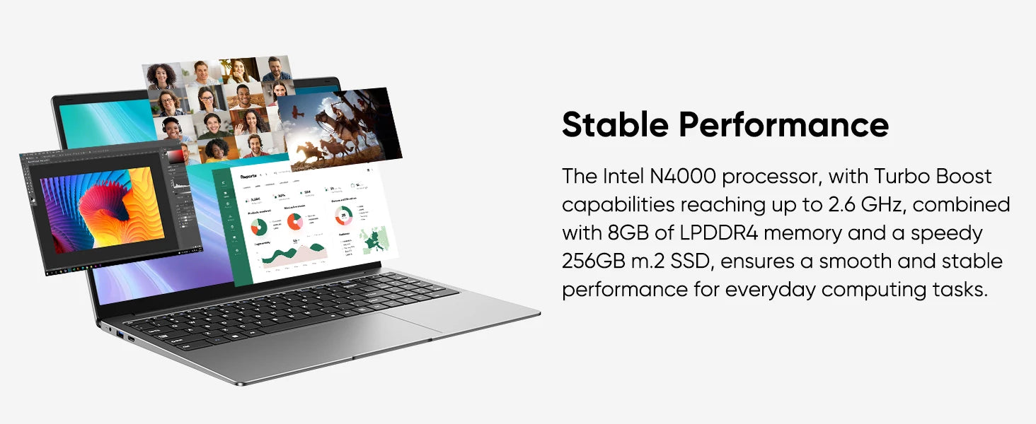 15.6 "computador portátil fino e portátil intel celeron n4000 8gb ram 256gb ssd fhd 1920x1080 16:9 display para trabalho e estudo