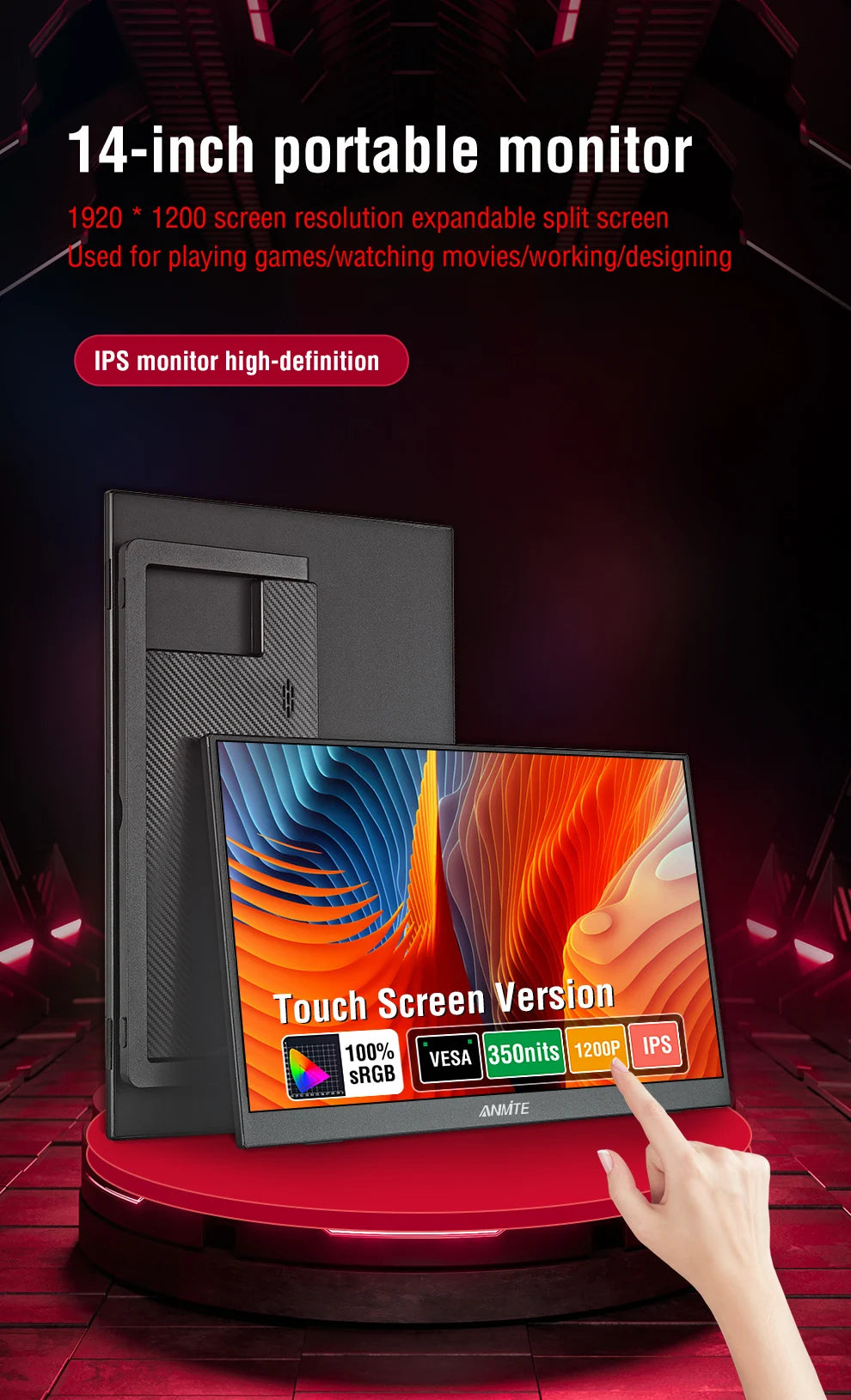 14 Polegada monitor de toque portátil não-toque opcional 16:10 400cd/m2 computador de jogos expandir display para xbox ps4/5 switch loptop