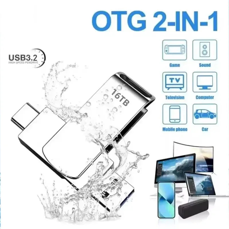 16tb usb 3.2 flash drives transferência de alta velocidade metal pendrive cartão memória pendrive disco flash memoria à prova dwaterproof água vara novo