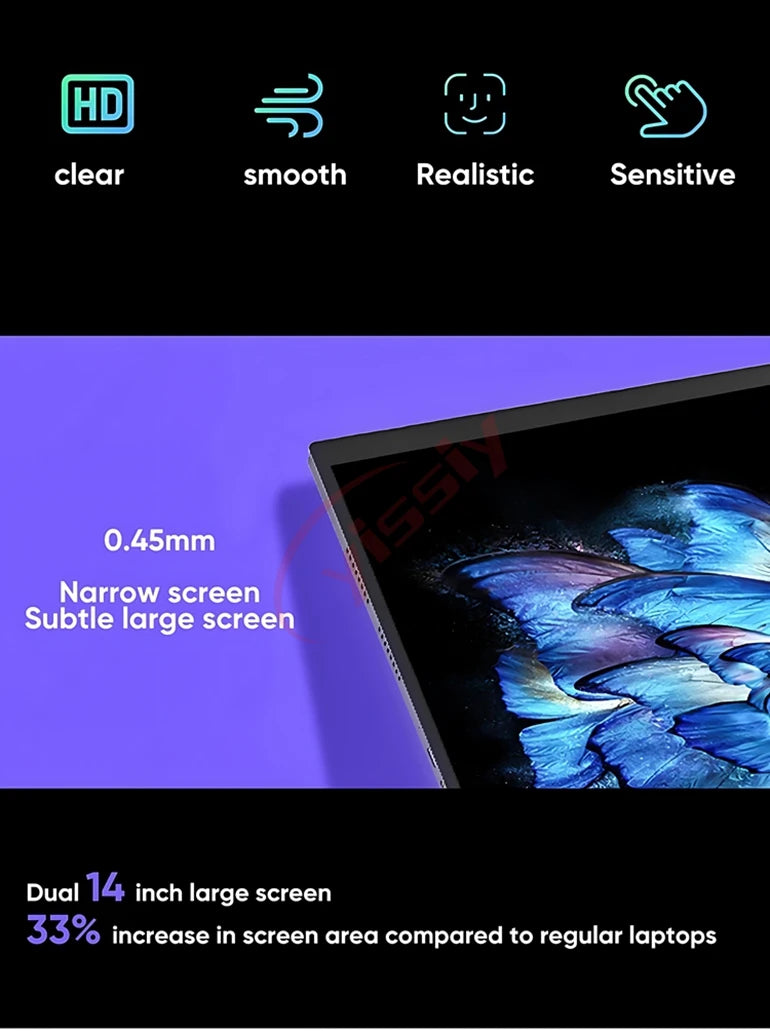 2025 novo 14 Polegada + 14 Polegada dupla tela de toque notebook 12th n95 alumínio yoga laptops para negócios escritório educação portátil