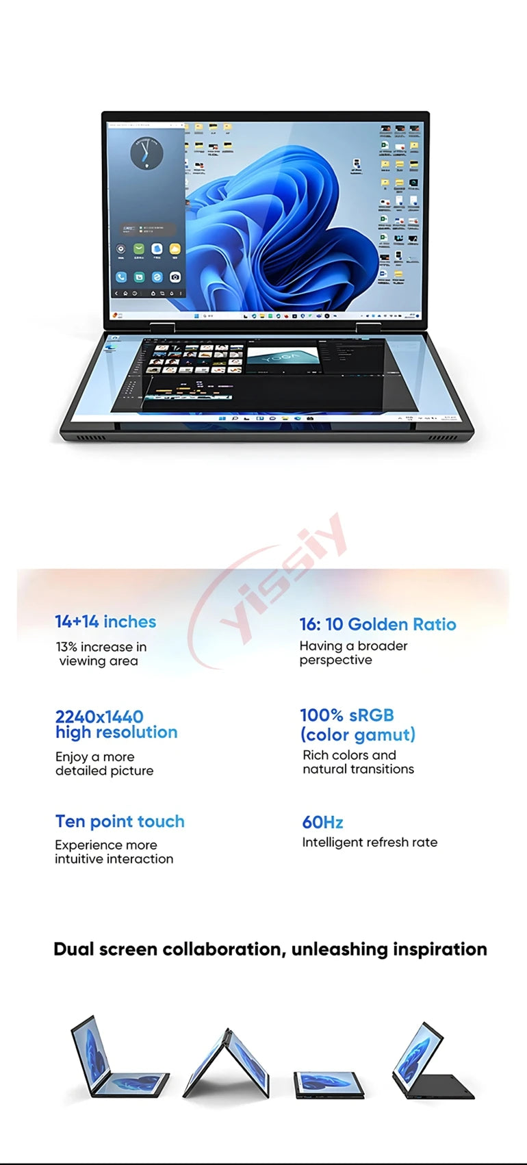 2025 novo 14 Polegada + 14 Polegada dupla tela de toque notebook 12th n95 alumínio yoga laptops para negócios escritório educação portátil