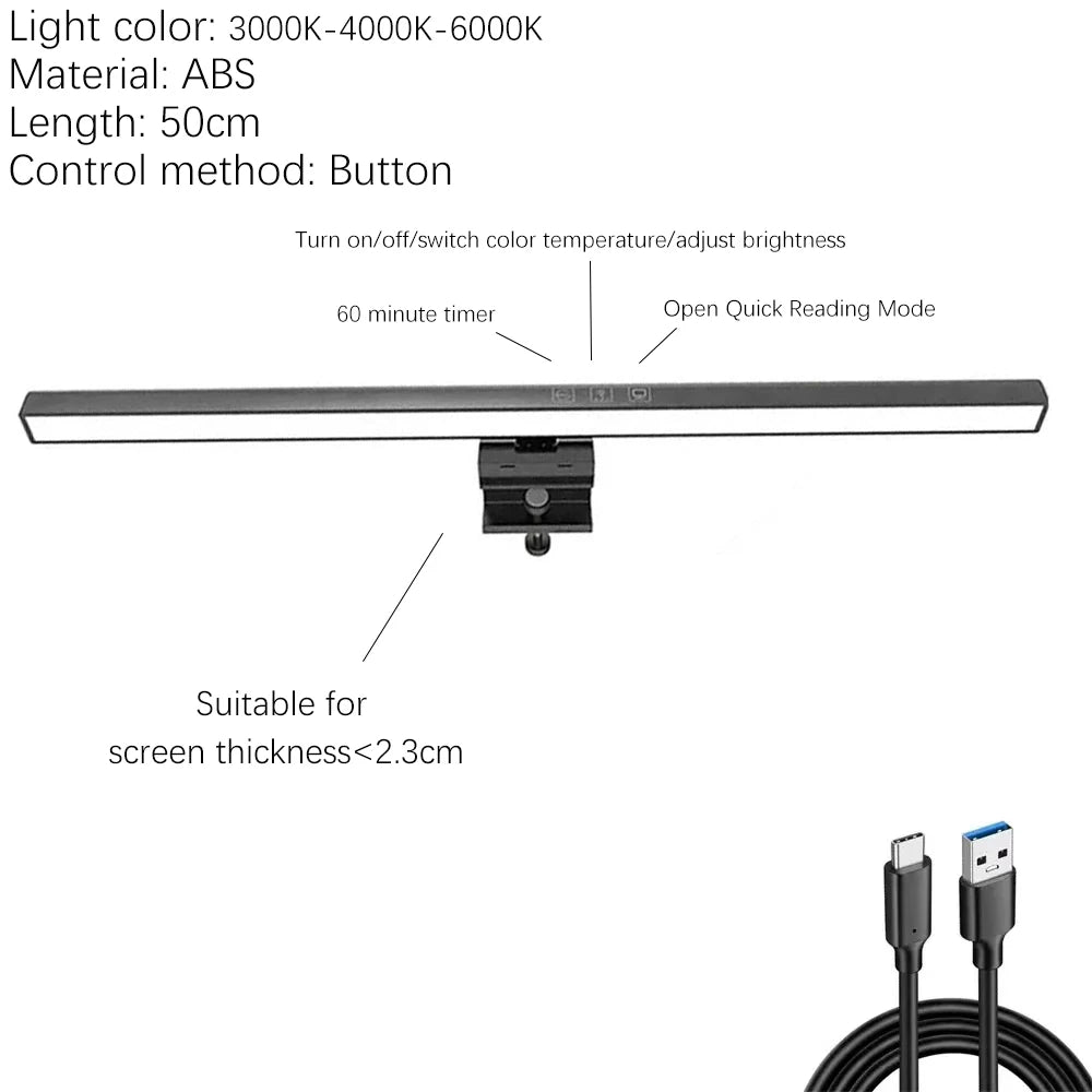 33-60cm monitor barra de luz pc rgb iluminação de fundo proteção para os olhos escurecimento leitura/jogos/lâmpada de trabalho cronometrada luz noturna