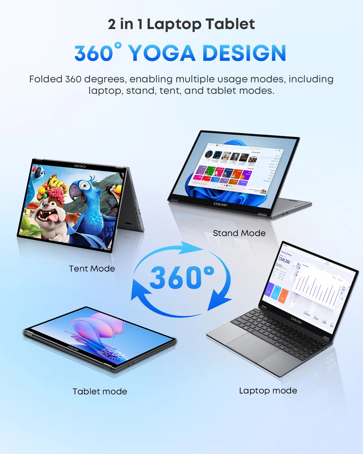CHUWI FreeBook Laptop 2-em-1 com Tela Touch de 13.4'' Intel N150 16GB LPDDR5 RAM 512GB SSD FHD 2520x1680 WiFi6 BT5.2 Windows 11