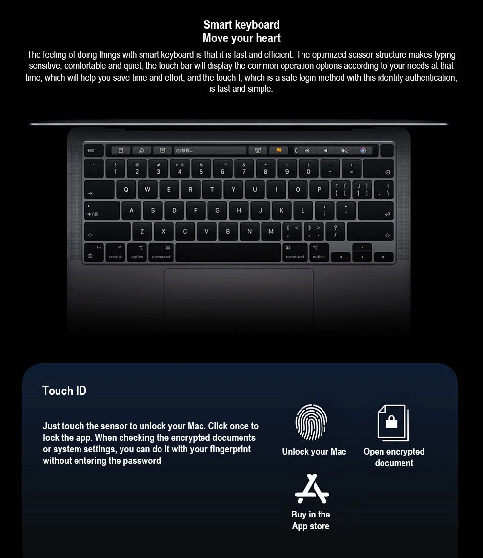 2020 macbook pro i5 13 polegadas 8g/16g ram, 256gb/512gb/1tb ssd touch id original genuíno portátil para i5 touch bar macbook pro i5