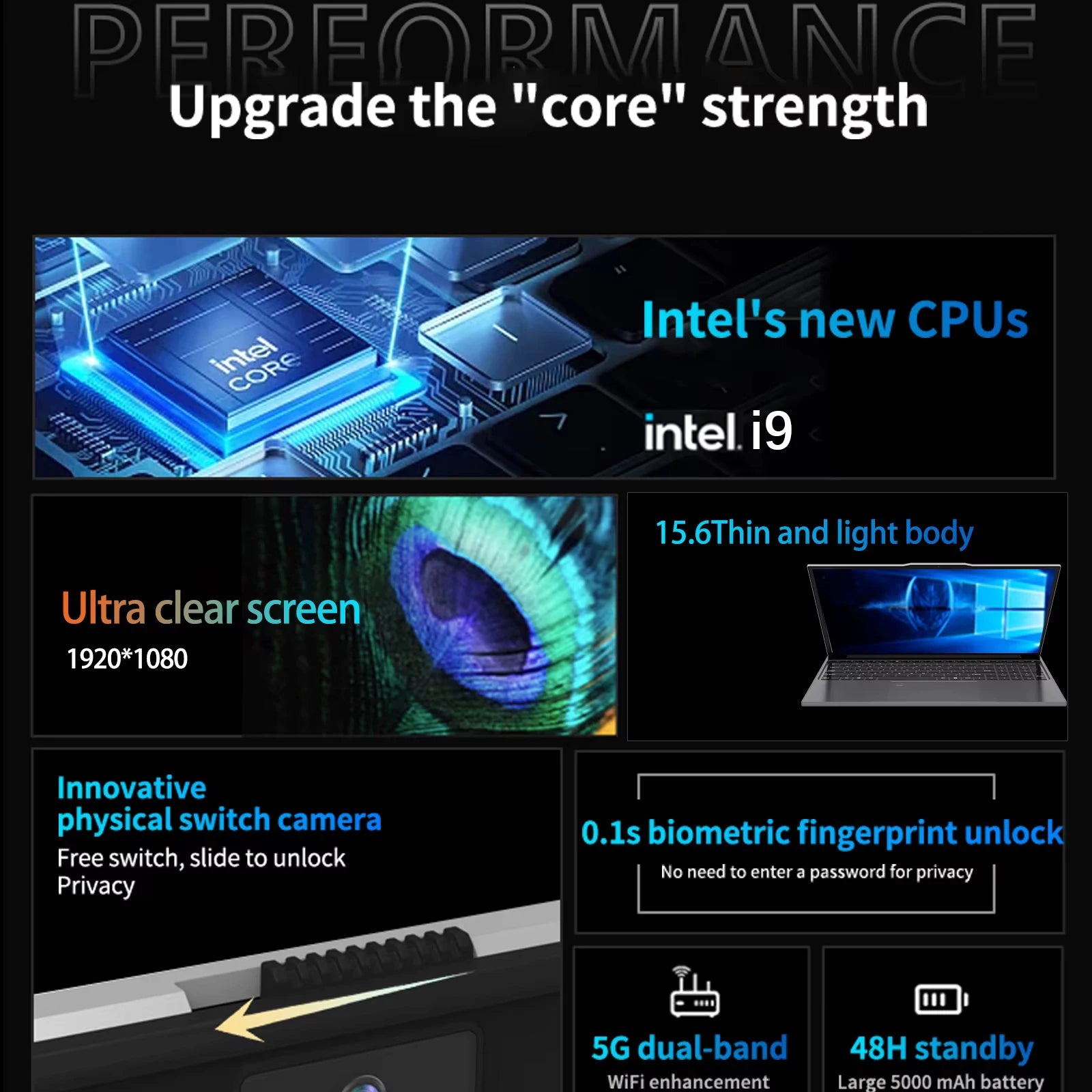 2026 Windows 11 Intel Core i9-10980HK Laptop de 15,6 polegadas com Leitor de Impressão Digital, Teclado Retroiluminado, 16GB RAM, SSD de 1TB/2TB para Jogos